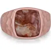 Luvmyjewelry Red Lace Agate Sterling Silver Textured Men Signet Ring In 14kt Rose Gold Vermeil