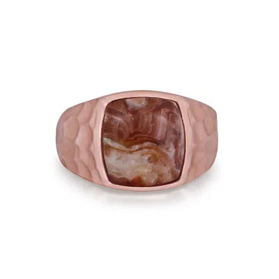 Luvmyjewelry Red Lace Agate Sterling Silver Textured Men Signet Ring In Pink