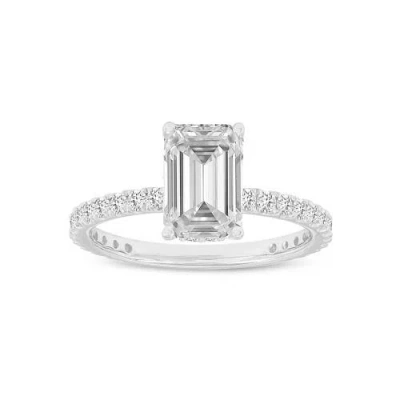 Luvmyjewelry Regalia 14k White Gold Emerald Cut Lab Grown Diamond Hidden Halo Engagement Ring