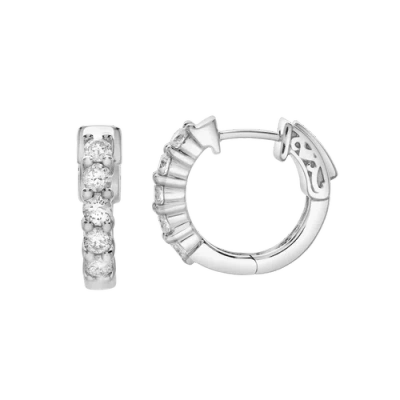 Luvmyjewelry Rosewood Halfway Diamond Set Huggie Hoop Earrings In 14k Gold In Gray