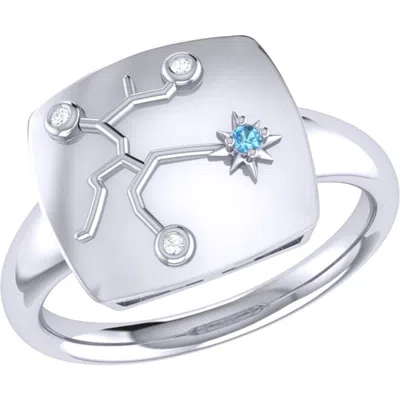 Luvmyjewelry Sagittarius Archer Design Sterling Silver Blue Topaz Stone Diamond Signet Ring In White