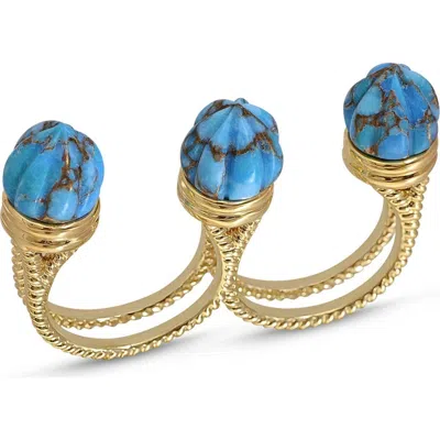 Luvmyjewelry Sea Breeze Design Gold Plated Silver Turquoise Gemstone Multifinger Open Ring In 14kt Gold Vermeil On Sterling