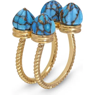 Luvmyjewelry Sea Breeze Design Gold Plated Silver Turquoise Gemstone Single Finger Open Ring