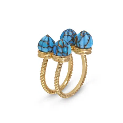 Luvmyjewelry Sea Breeze Design Gold Plated Silver Turquoise Gemstone Single Finger Open Ring In Blue