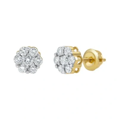 Luvmyjewelry Semi 14k Yellow Gold Diamond Cluster Earrings