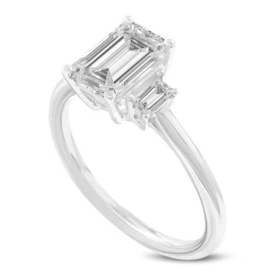 Luvmyjewelry Seraphine 14k White Gold Emerald Cut Lab Grown Diamond 3 Stone Engagement Ring