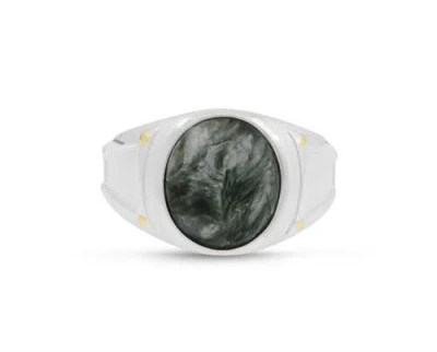 Luvmyjewelry Seraphinite Iconic Sterling Silver Men Signet Ring