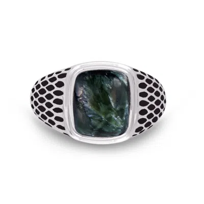 Luvmyjewelry Seraphinite Sterling Silver Men Signet Ring In Green