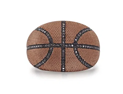 Luvmyjewelry Slam Dunk Basketball Sterling Silver & Black Diamond Men Ring