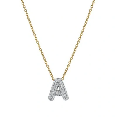 Luvmyjewelry Small Bubble Initial Letter 14k Yellow Gold Diamond Pendant Necklace