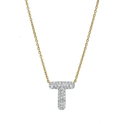 Luvmyjewelry Small Bubble Initial Letter 14k Yellow Gold Diamond Pendant Necklace