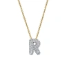 Luvmyjewelry Small Bubble Initial Letter 14k Yellow Gold Diamond Pendant Necklace