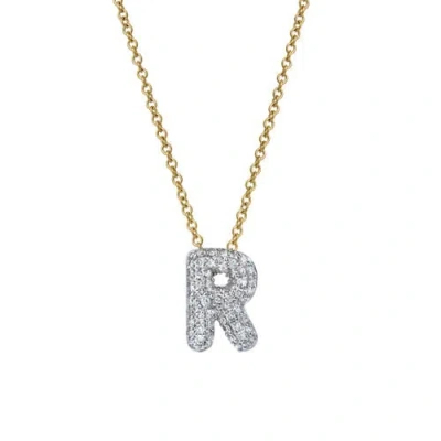 Luvmyjewelry Small Bubble Initial Letter 14k Yellow Gold Diamond Pendant Necklace
