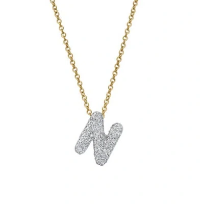 Luvmyjewelry Small Bubble Initial Letter 14k Yellow Gold Diamond Pendant Necklace
