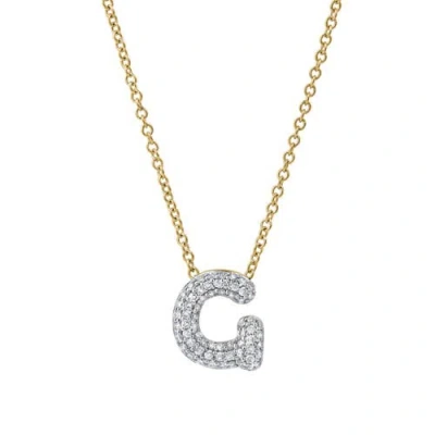 Luvmyjewelry Small Bubble Initial Letter 14k Yellow Gold Diamond Pendant Necklace
