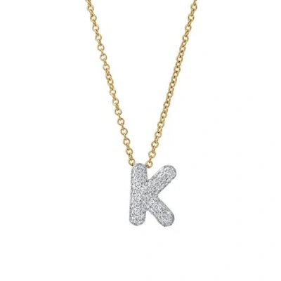 Luvmyjewelry Small Bubble Initial Letter 14k Yellow Gold Diamond Pendant Necklace