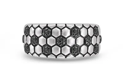 Luvmyjewelry Soccer Football Silver & Black Diamond Band Men Ring