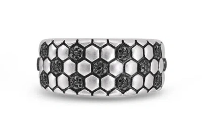 Luvmyjewelry Soccer Football Silver & Black Diamond Band Men Ring