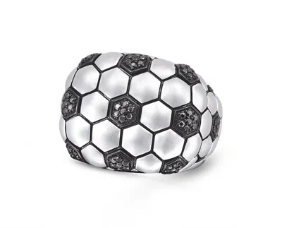Luvmyjewelry Soccer Football Silver & Black Diamond Statement Men Ring