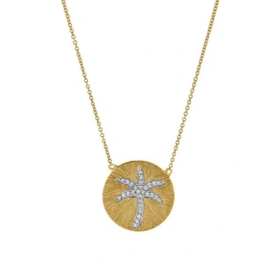 Luvmyjewelry Soleil Palm Diamond Studded Round Disc Pendant Necklace In Gold