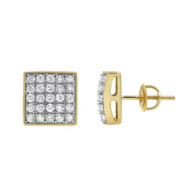 LUVMYJEWELRY LUVMYJEWELRY SQUARE TILE 14K YELLOW GOLD DIAMOND EARRINGS