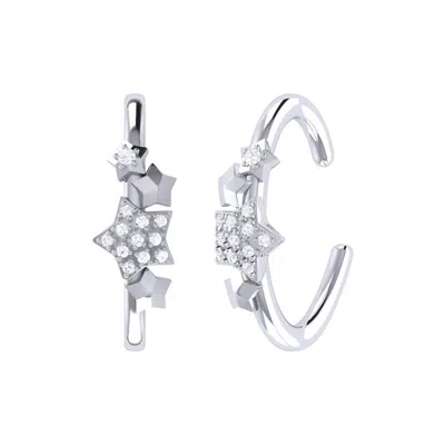 Luvmyjewelry Star Cluster Diamond Ear Cuffs In Sterling Silver In Metallic