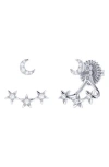 Luvmyjewelry Star Trio Crescent Diamond Stud Earrings In Sterling Silver In Metallic