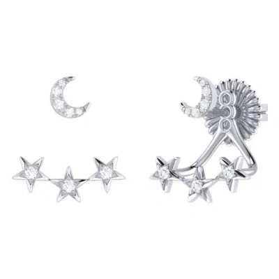 Luvmyjewelry Star Trio Crescent Diamond Stud Earrings In Sterling Silver