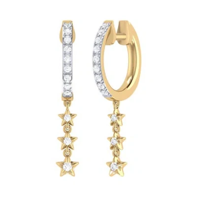 Luvmyjewelry Star Trio Lane Sterling Silver Diamond Hoop Earring In 14kt Gold Vermeil On Sterling