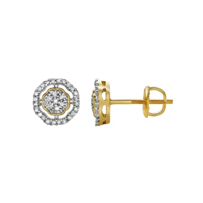 Luvmyjewelry Starlens 10k Yellow Gold Cluster Diamond Unisex Earrings - 0.14 Cts