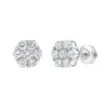 Luvmyjewelry Blossom 14k White Gold Flower Cluster Diamond Unisex Earrings In Silver