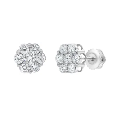 Luvmyjewelry Starlet 14k White Gold Flower Cluster Diamond Unisex Earrings