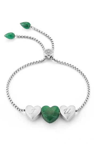Luvmyjewelry Luv Me Green Aventurine Bolo Adjustable I Love You Heart Bracelet In Sterling Silver In White