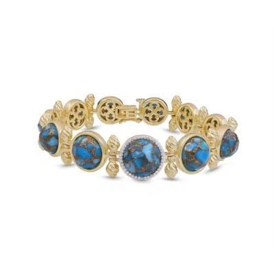 Luvmyjewelry Summer Nights Yellow Gold Plated Silver Turquoise Gemstone Diamond Women Bracelet In 14kt Gold Vermeil On Sterling