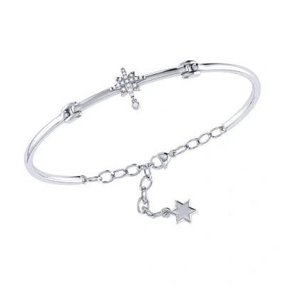 Luvmyjewelry Supernova Bezel Drop Diamond Bangle In Sterling Silver