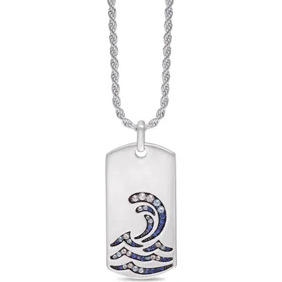 Luvmyjewelry Sterling Silver Surfrider Beach Design Blue Saphhire, White Topaz Gemstone Tag Chain