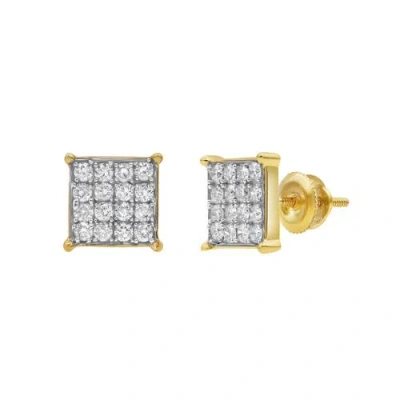 Luvmyjewelry Symmetric Square 14k Yellow Gold Diamond Earrings