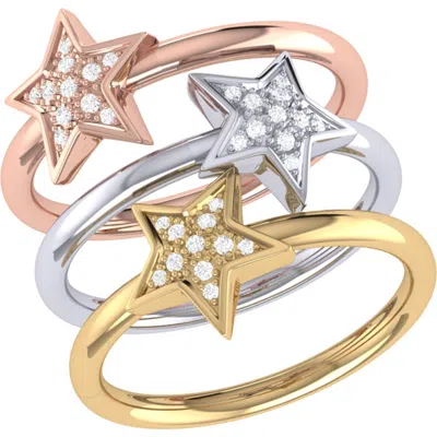 Luvmyjewelry Tri-color (white, Yellow And Rose) Sterling Silver Dazzling Star Diamond Ring In White/ Yellow & Rose