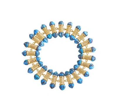 LUVMYJEWELRY LUVMYJEWELRY TWISTED RAYS DESIGN TURQUOISE GEMSTONE YELLOW GOLD PLATED SILVER WOMEN BRACELET