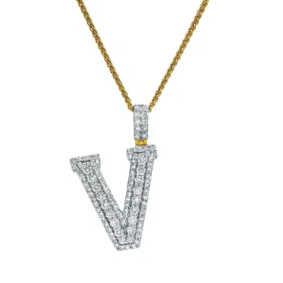 Luvmyjewelry V Initial Diamond Pendant 14k Yellow Gold - 2.08 Carats