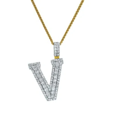 Luvmyjewelry V Initial Diamond Pendant 14k Yellow Gold In 14k Yellow Gold -
