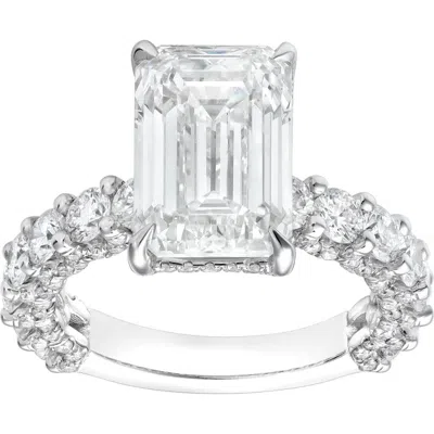 Luvmyjewelry Vienna 14k Gold Emerald Cut Lab Grown Diamond Hidden Halo Engagement Ring In Silver
