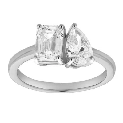 LUVMYJEWELRY LUVMYJEWELRY WILLOW 14K GOLD TOI ET MOI EMERALD AND PEAR LAB GROWN DIAMOND RING