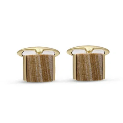 Luvmyjewelry Wood Jasper Stone Cufflinks In 14k Yellow Gold Plated Sterling Silver