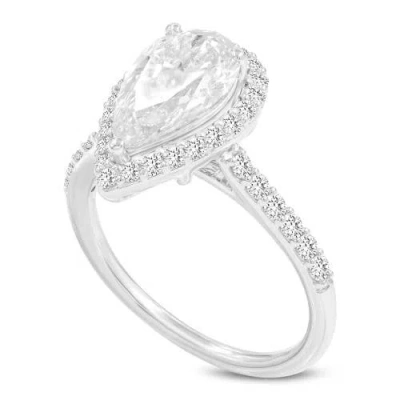 Luvmyjewelry Yasmin 14k White Gold Pear Lab Grown Diamond Halo Engagement Ring