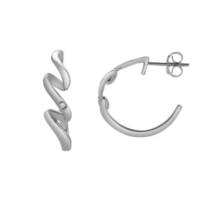 Luvmyjewelry Zenvira Sterling Silver 0.02 Ct Diamond Abstract Hoop Earrings In Metallic