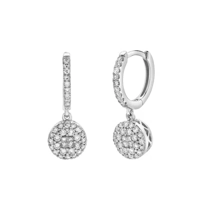 Luvmyjewelry Zinnia Pave Round Diamond Drop Huggie Hoop Earrings In 14k Gold In Silver