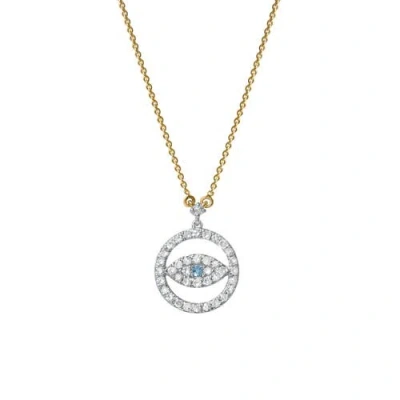 Luvmyjewelry Ziva Round Diamond Evil Eye & Blue Topaz Necklace In Gold