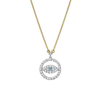 Luvmyjewelry Ziva Round Diamond Evil Eye & Blue Topaz Necklace In 14k Gold In Yellow