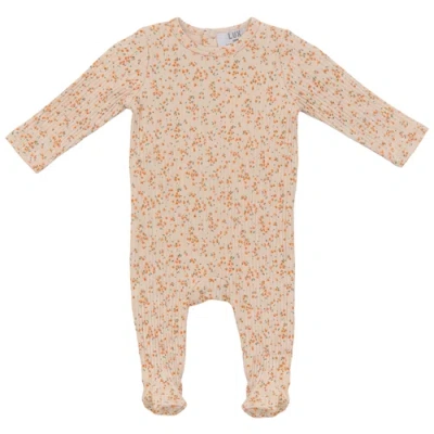 Lux Baby Boy Floral Cotton Rib Long Sleeve Snap Back Romper In Orange